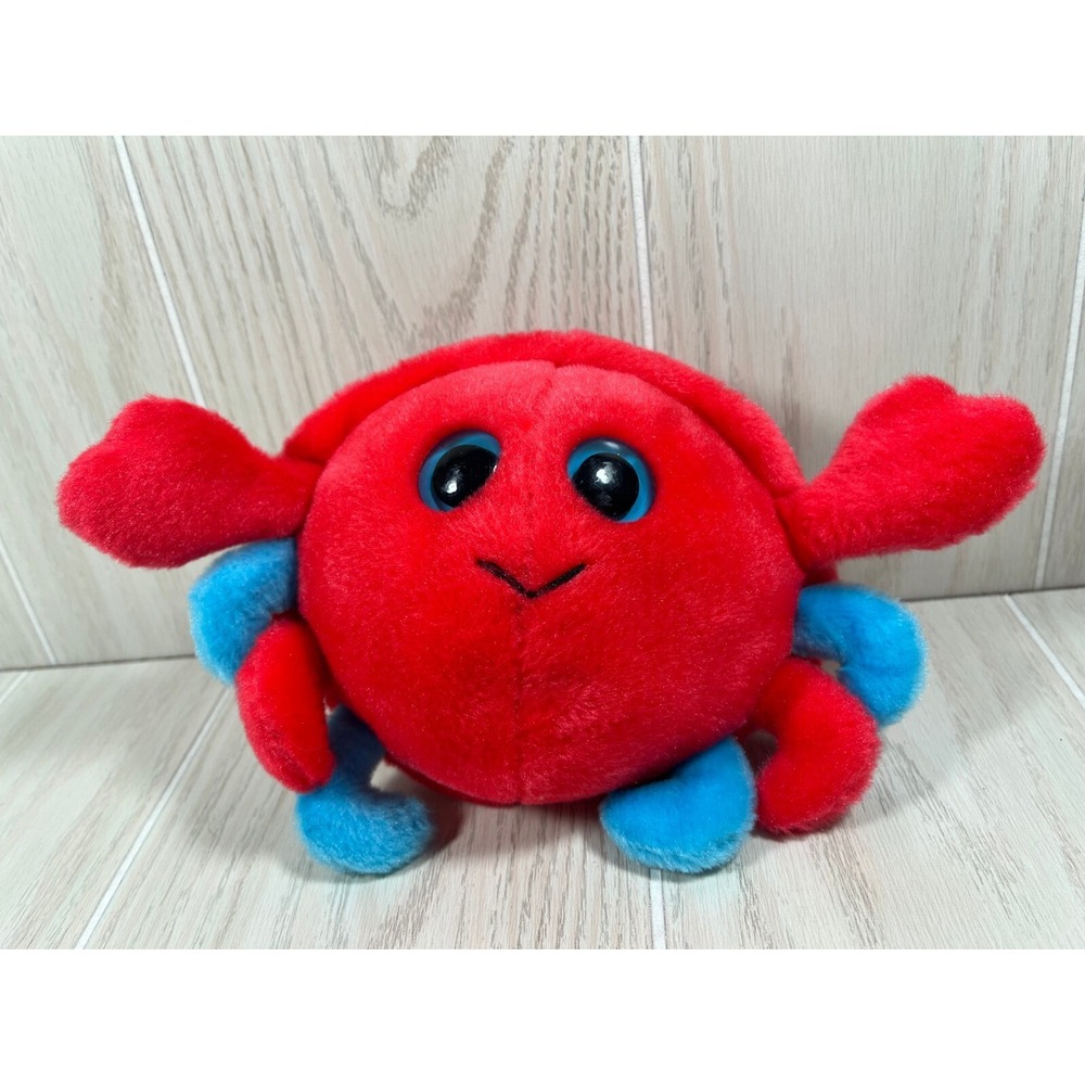 The Petting Zoo small 8" red blue crab plush large plastic eyes
